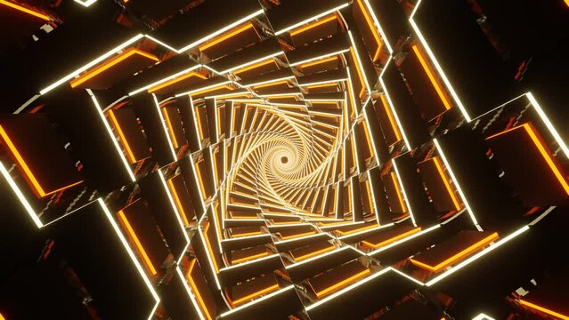 White and Orange Neon Glowing Spiral Chess Type Background VJ Loop in 4K