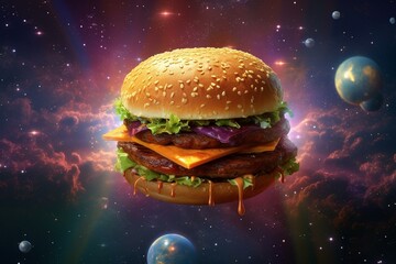 Fototapeta na wymiar Yummy space-flavored burger. Generative AI
