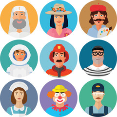 avatars profession icons set isolated on white background vector