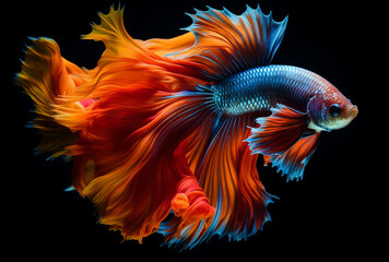 Fototapeta premium colored betta fish, in aquarium, on black background
