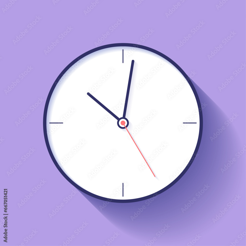 Aufkleber clock icon in flat style, timer on purple background. fine lines. business watch. vector design elem