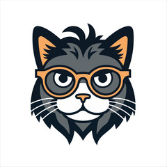 Smart and funny cat with glasses. Modern logo. Thick lines