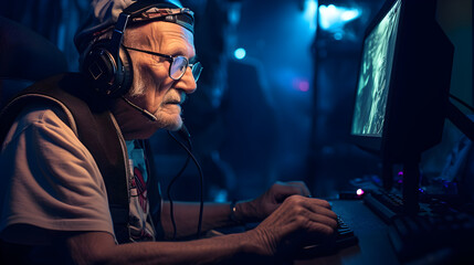 Grandpa playing video game