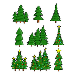 set of christmas trees cartoon vector