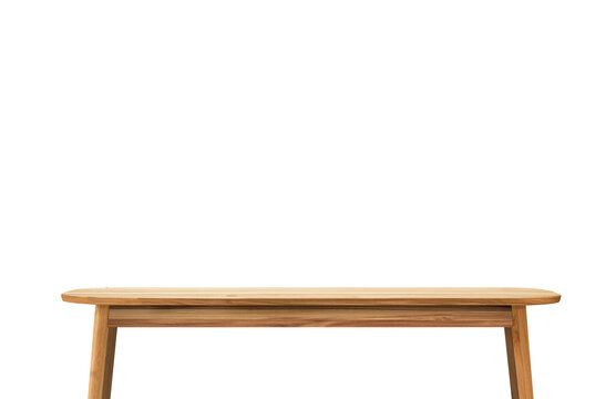 wooden table template, desk mock-up.  on white wall background for mockup product display