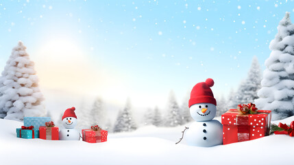 Obraz premium Festive Christmas background with snowman