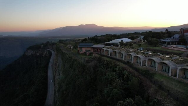 Aerial view of the top of the mountain at sunset in Graskop, South Africa