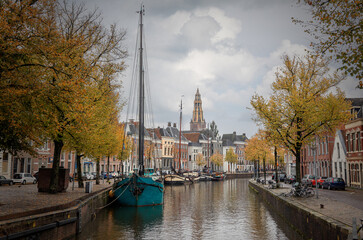 Groningen, the capital of the province of Groningen, with the many beautiful canals and houseboats,...