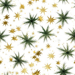 Christmas gold stars and pine seamless pattern