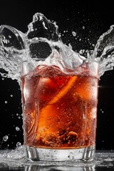 A glass of cola with ice splash