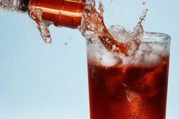 A glass of cola with ice splash