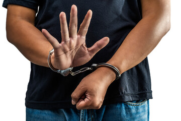 Arrested man with a handcuff on his hand