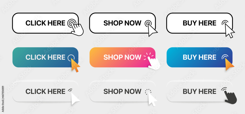 Poster web shopping click button. empty hand click pointer for online store application, cart page loading 