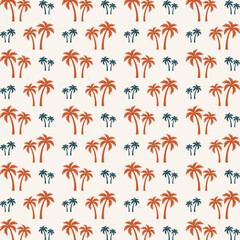Fototapeta na wymiar Palm tree seamless pattern repeating colorful elements trendy vector illustration background