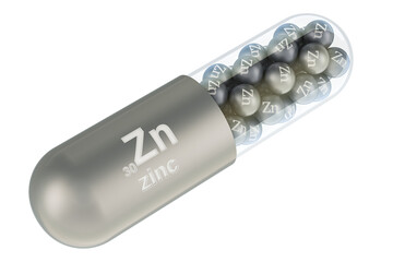 Capsule with zinc Zn element, 3D rendering isolated on transparent background