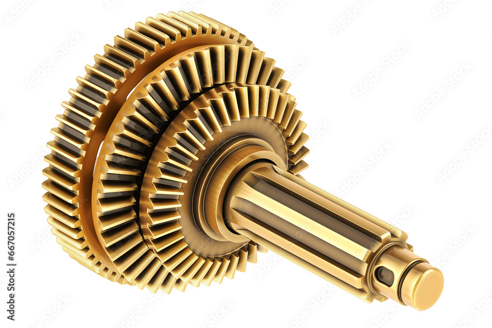 Poster golden cogwheel, 3d rendering isolated on transparent background