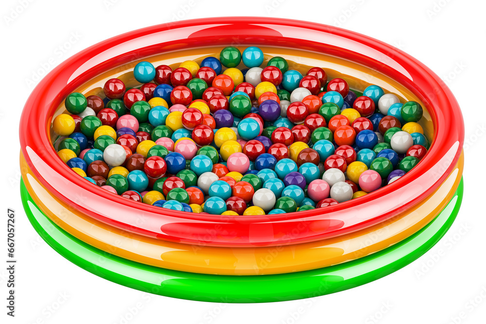 Poster inflatable ball pool with colored balls, 3d rendering isolated on transparent background