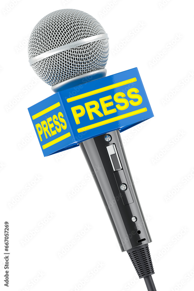 Poster microphone press, 3d rendering isolated on transparent background