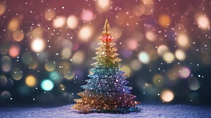 christmas tree xmas holiday decoration with glitter bokeh background, ai
