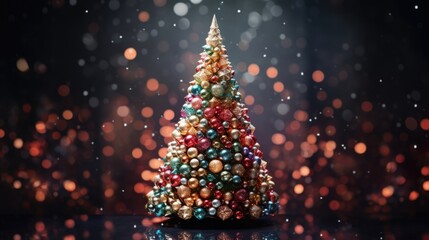 christmas tree xmas holiday decoration with glitter bokeh background, ai