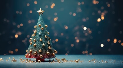 christmas tree xmas holiday decoration with glitter bokeh background, ai