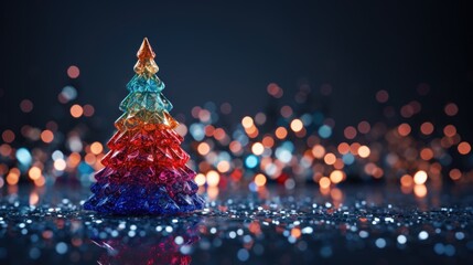 christmas tree xmas holiday decoration with glitter bokeh background, ai