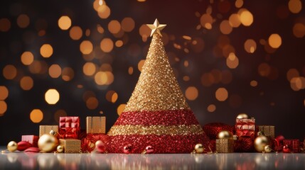christmas tree xmas holiday decoration with glitter bokeh background, ai