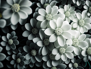 Fantasy plants and glowing white flowers Full frame background top view