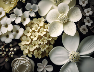 Fantasy plants and glowing white flowers Full frame background top view