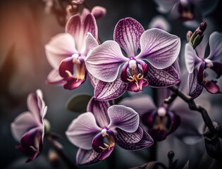 Fantasy orchid plants and glowing flowers background