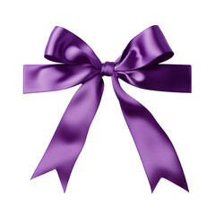 Elegant, glossy purple satin ribbon tied in a bow, perfect for adding a luxurious touch to gifts and presents on a transparent background.