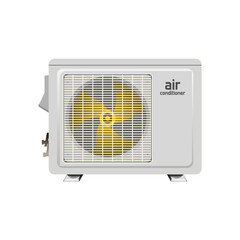 Fototapeta premium Air conditioner split system with yellow big fan in realistic flat 3d vector illustration. Top choice cooler device in the world. Editable graphic resources for many purposes.