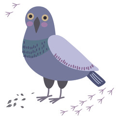 Cartoon Funny Pigeon bird.  Flat character design vector 3