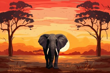 Wrinkled Elephant african savanna. Trunk animal nature. Generate Ai