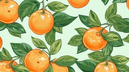 Pattern with ripe oranges on a light background. AI generated
