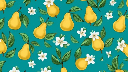 Pattern with succulent pears on a light background. AI generated