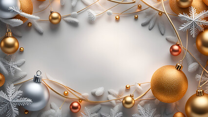 Christmas background with baubles and copy space.