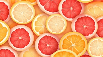 Pattern with tangy grapefruits on a light background. AI generated