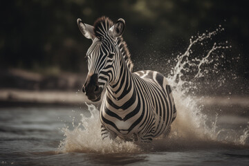 Fototapeta na wymiar Zebra in the water - Generative AI