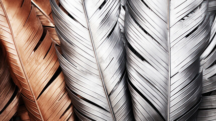 Silver and bronze art leaf texture background. Ai generative.