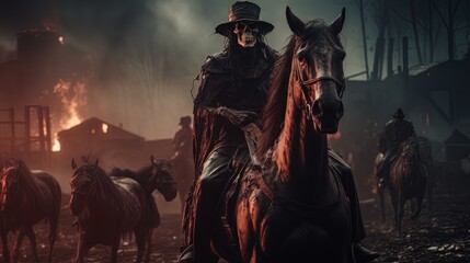 Black horseman of apocalypse riding black horse AI