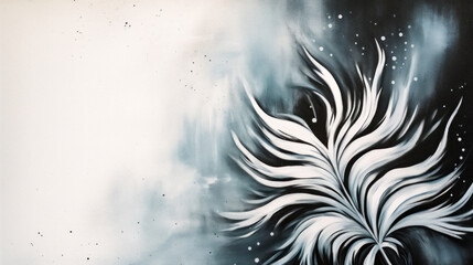 Watercolor paint abstract background with white and blue feathers. Ai generative.