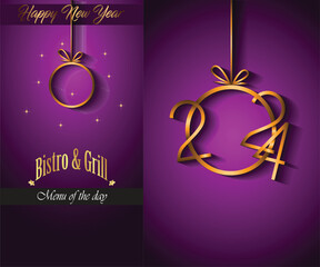 Fototapeta na wymiar 2024 Happy new year restaurant menu template for your seasonal flyers or invitations background.