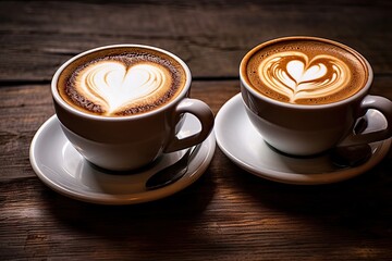 Morning elegance. Heartfelt cappuccino creation. Cafe charm. Latte art and love in every sip. Aromatic bliss on wooden table. Heartwarming experience