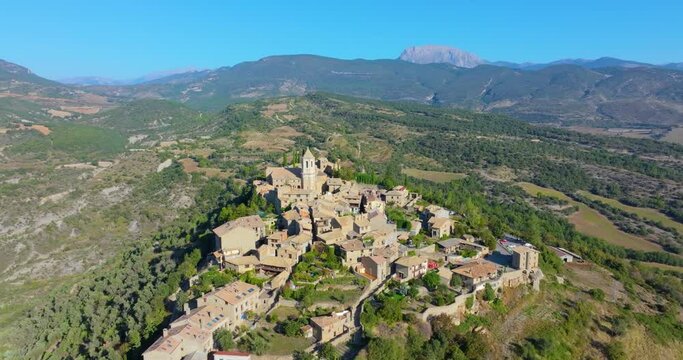 Panoramic aerial view of Roda de Isabena, Huesca. Chosen one of the most beautiful towns in Spain.
