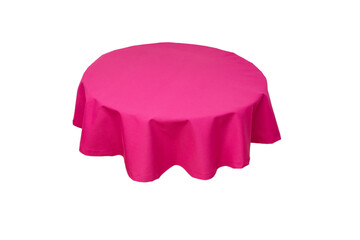 magenta cloth on a round shaped table, side view isolated on white