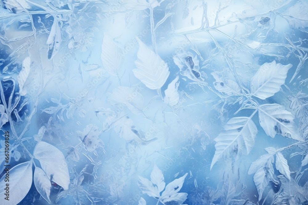 Poster light blue frost pattern on a window glass. abstract background. beautiful natural frosty winter bac