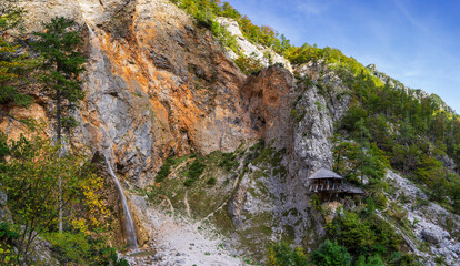 Rinka waterfall, Logarska Dolina,  alps, Slovenia, Central Europe,