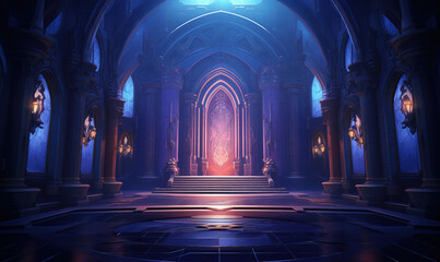 fantasy scene, interior of the cathedral  - obrazy, fototapety, plakaty