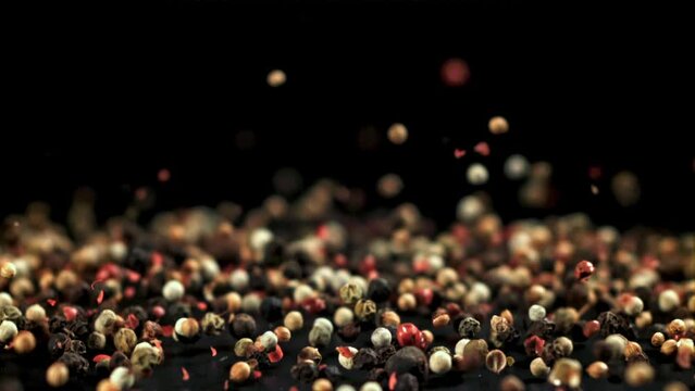 Peppercorn flies up. Filmed on a high-speed camera at 1000 fps. High quality FullHD footage